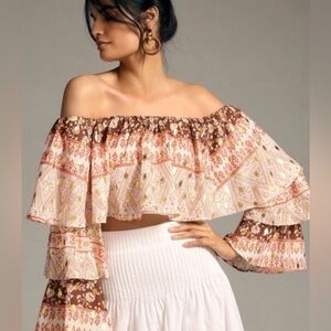 MareMare X Anthropologie Smocked Floral Off-Shoulder Boho Blouse Medium